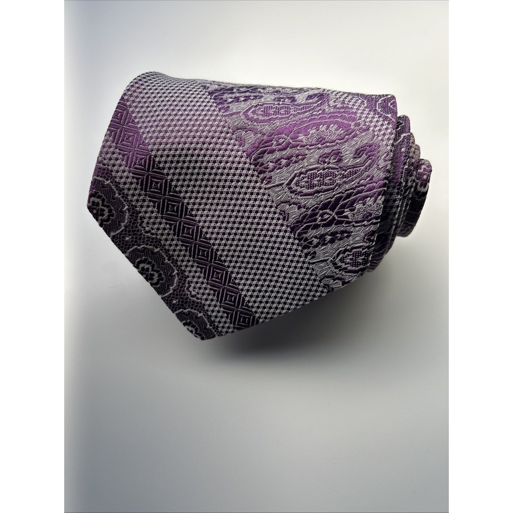 VTG Brittania By Arrow Men's Purple Woven Geometric Paisley Necktie, 4 3/8Wide